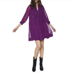 BA&SH CyCy Mini Shift Dress Womens Small Purple V-Neck 3/4 Sleeve Lined Print